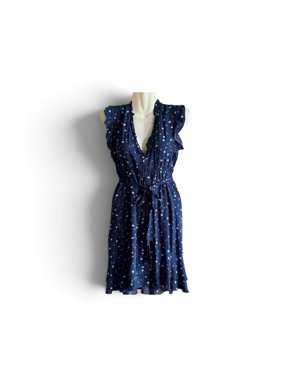 Papillon Blanc Navy Ruffle Tie-Waist Dress - Picture 3 of 5